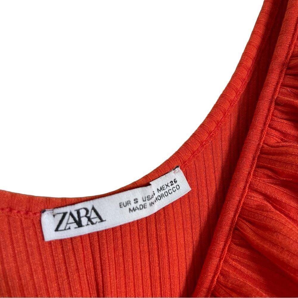 Zara Ruffle Ribbed Midi Dress Orange Size S - Picture 3 of 3